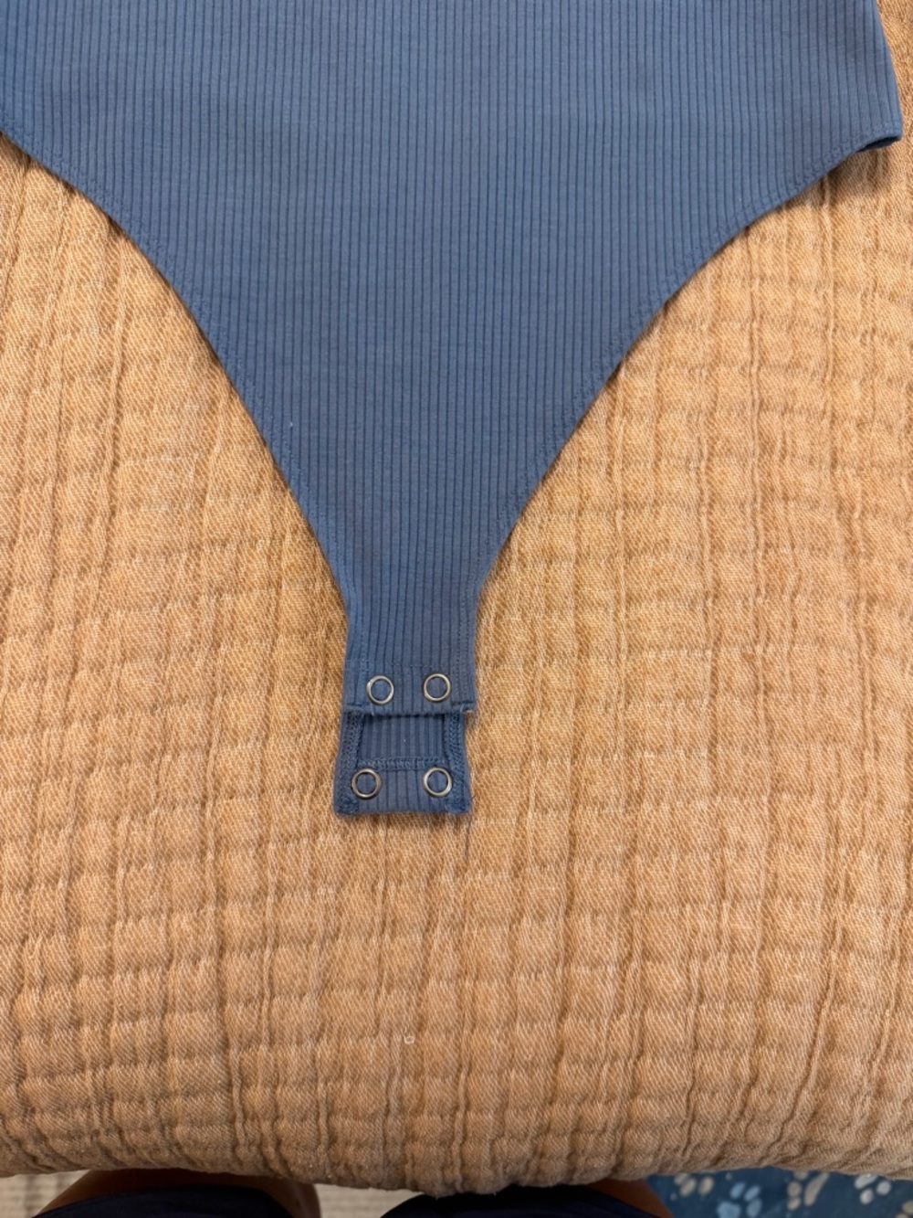 American Eagle Outfitters Blue Ribbed Long-Sleeve Henley Bodysuit - Picture 2 of 6